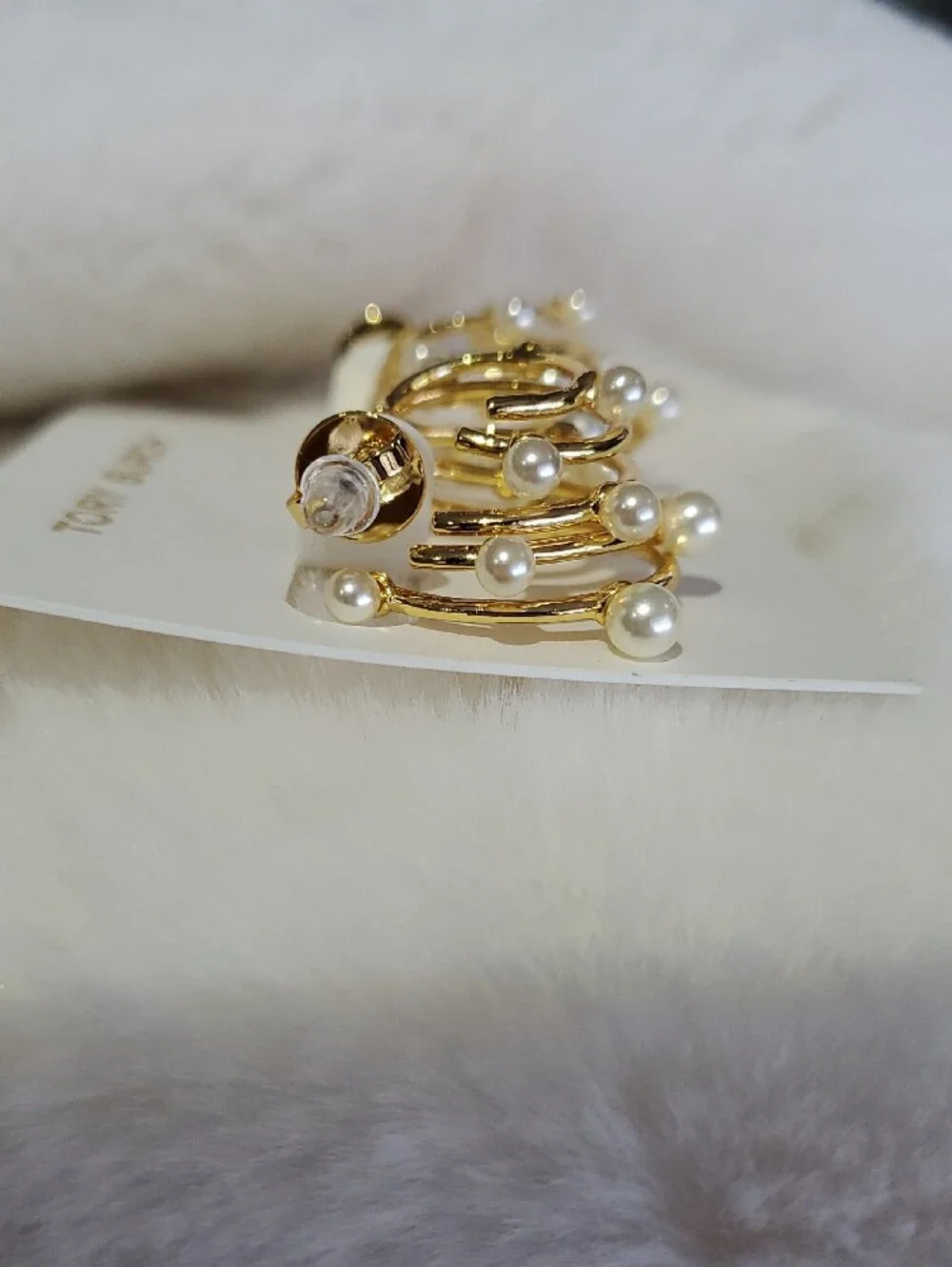 Tory Burch Gold Plated Multi Hoop Earrings with Immitatin Pearl Accents Girlie